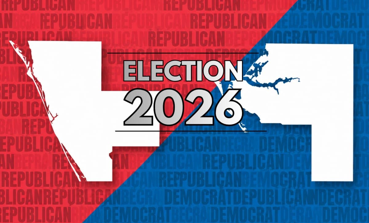 Election 2026 graphic over a map of Sarasota and Manatee counties